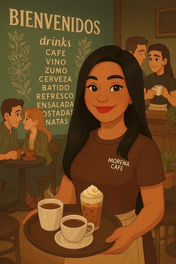 animacion de morena cafe camarera